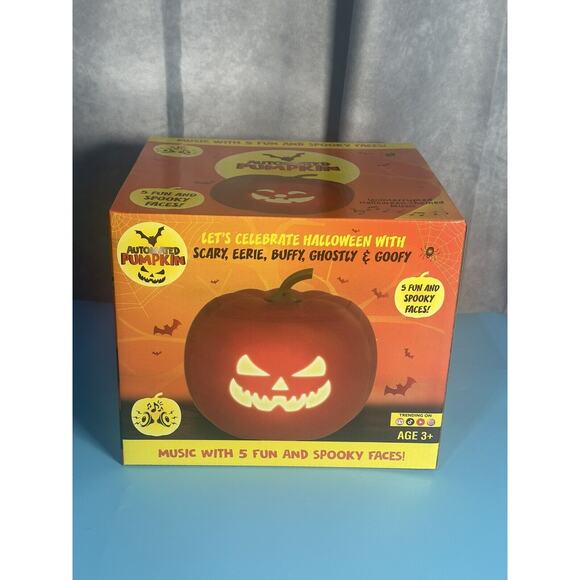 Animated Pumpkin with 5 Different Spooky Faces, Built-in Speakers, LEDs, NEW NIB - Picture 1 of 2